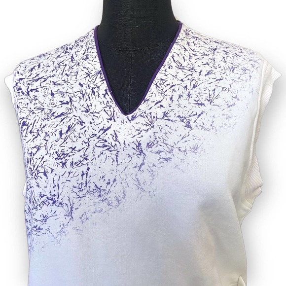 Fila Sweater Vest Vintage Athletic V-Neck Cream Purple Print NWT Size 12 - Picture 2 of 9